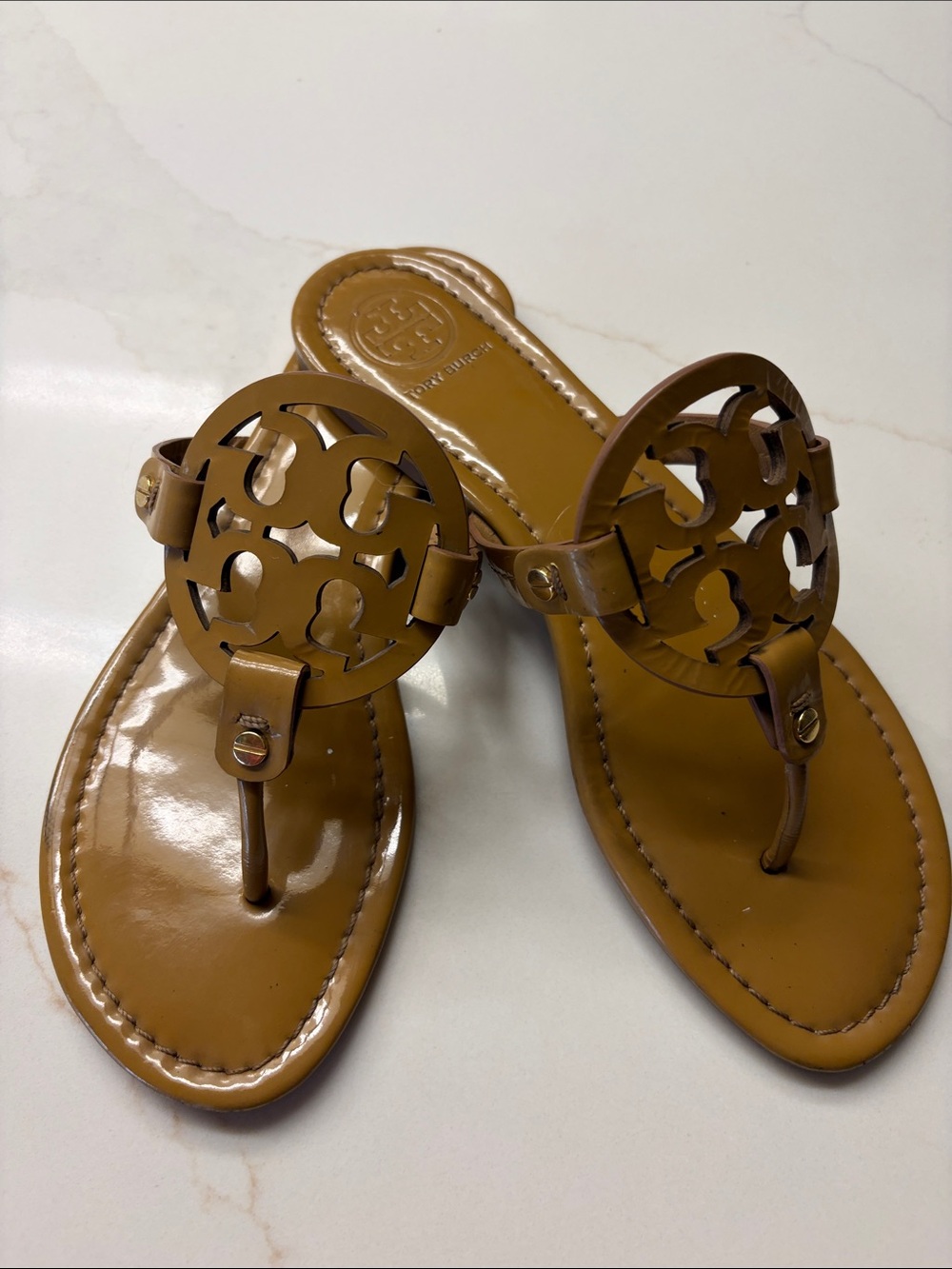 Tory Burch Tan Logo Thong Sandals